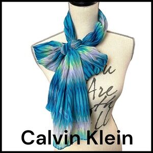 Calvin Klein Blue/Purple Sheer Tie-Dye Stripe Scarf Wrap (21"x72")